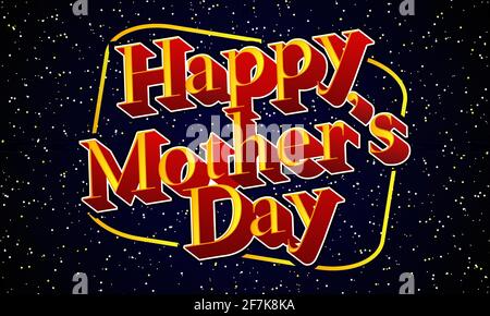 Happy Mother`s Day text on retro movie background. Space theme backdrop with stars. Retro print for greeting cards, posters. Vector stock illustration Stock Vector